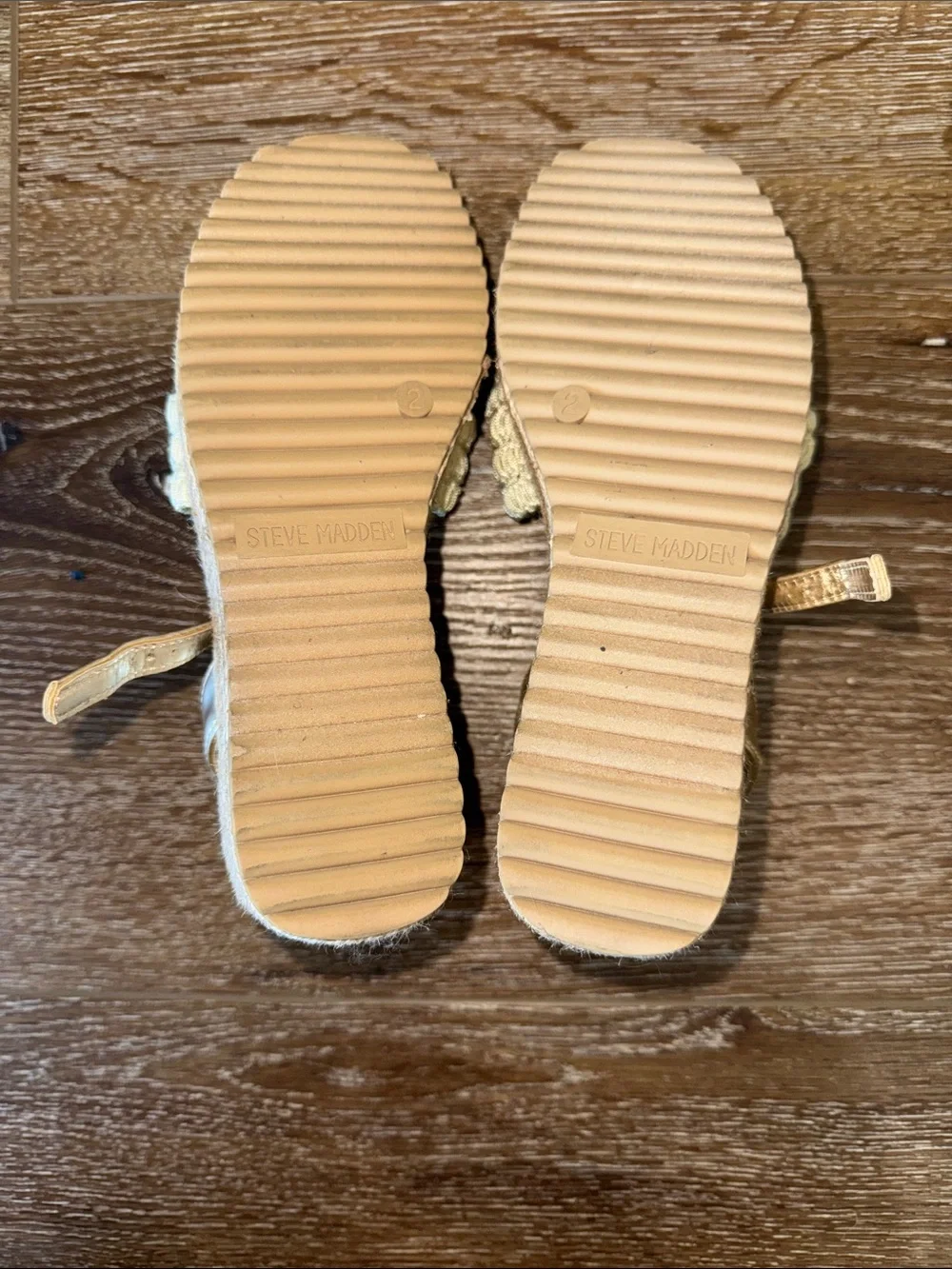 Steve Madden Gold Espadrille Sandals with Cream Crochet Bow